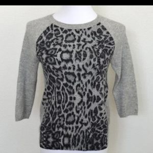 Neiman Marcus Gray and Black Leopard Print Sweater